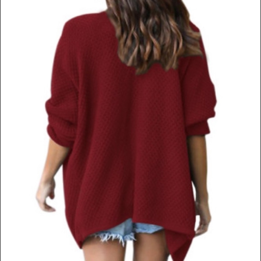 New Medium Red Wine Waffle Cardigan - Picture 2 of 3